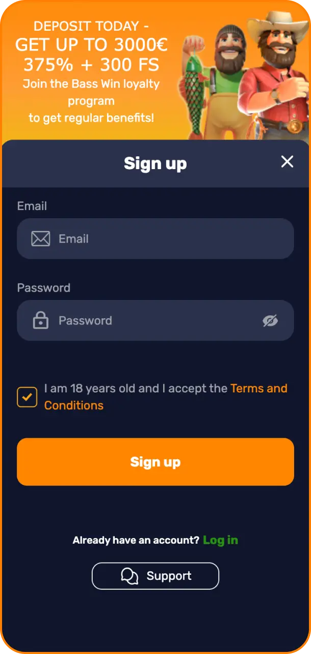 Pick between available quick options to choose your registration method via the Basswin app.